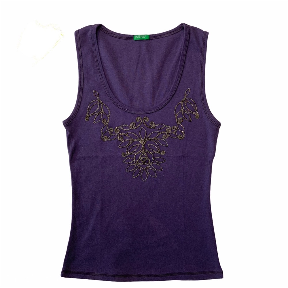 UNITED COLORS OF BENETTON purple embroidered tank top - Picture 1 of 6